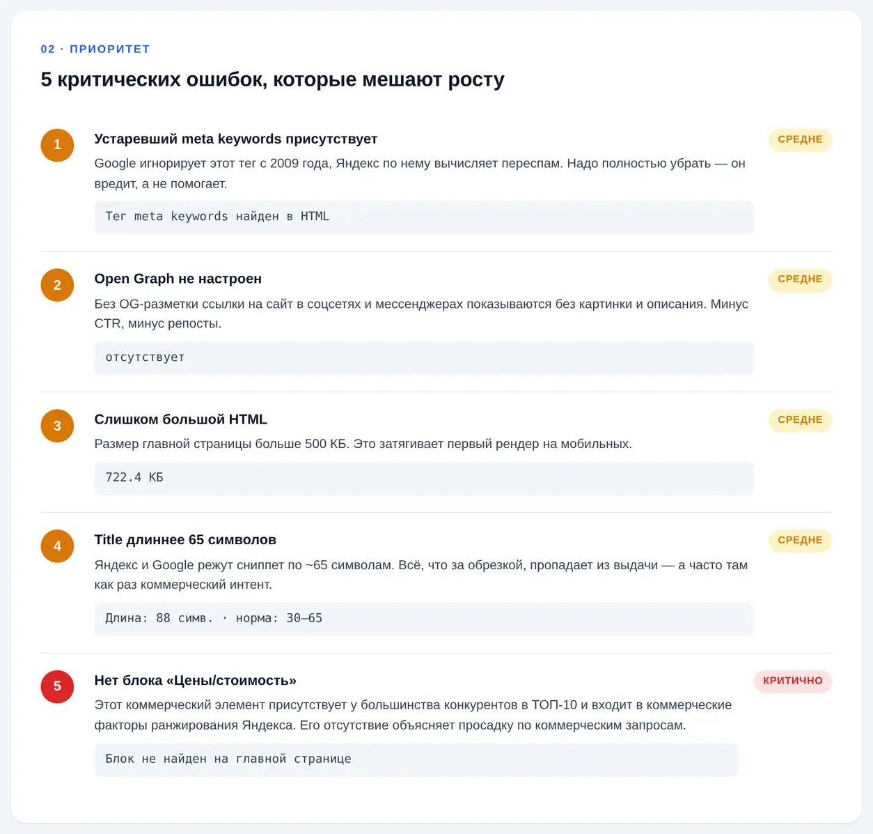 Критические ошибки